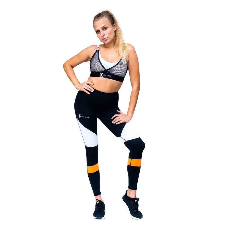 FIERCE Women’s Two-Piece Workout Set: Sports Bra and Leggings - Black/Orange